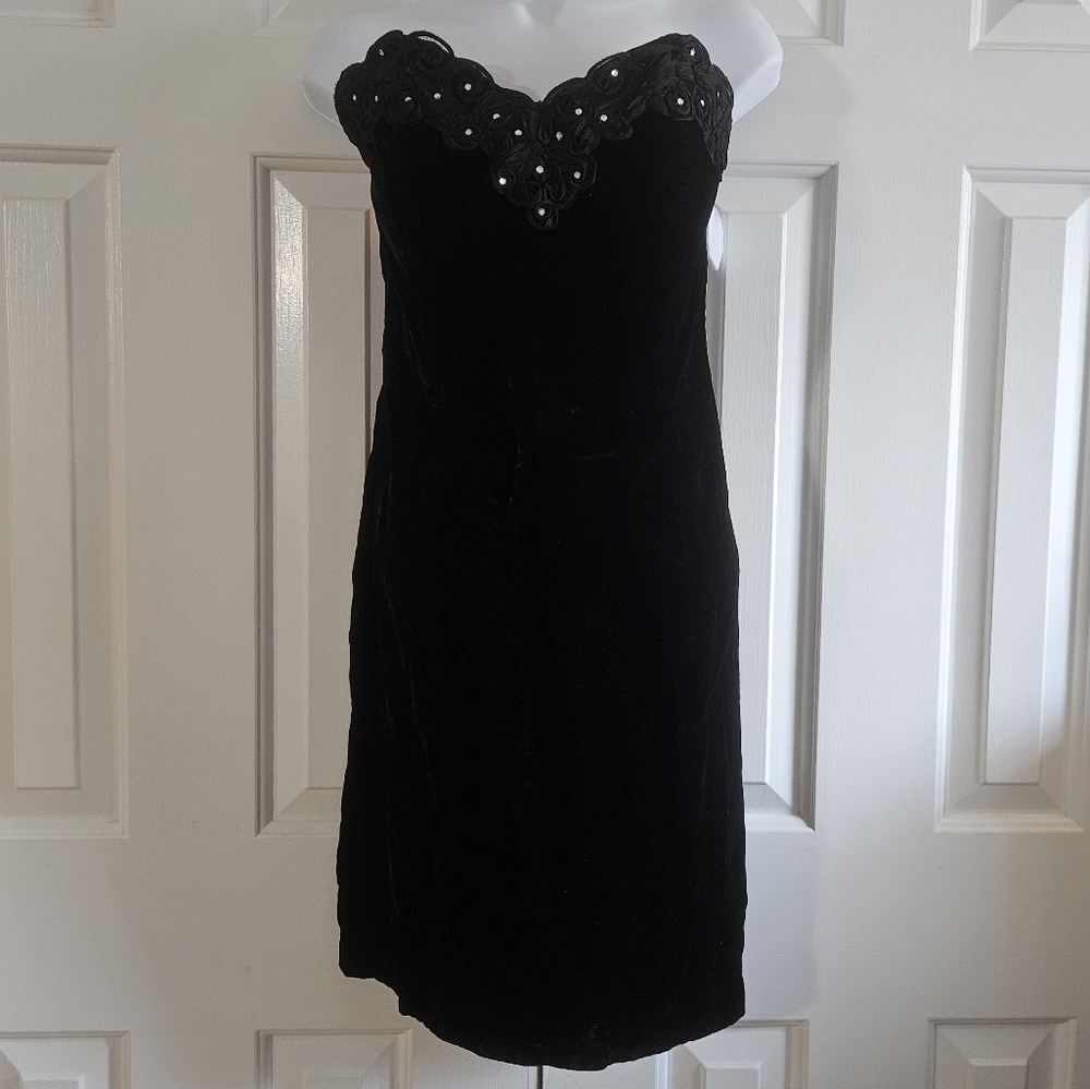 Besty & Adam Dress Velvet Vtg 9-10 S 90s Y2K Strapless Vamp Coquette Goth Hoco